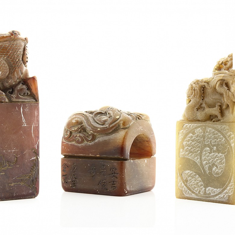 Three Chinese hard stone stamps, 20th century