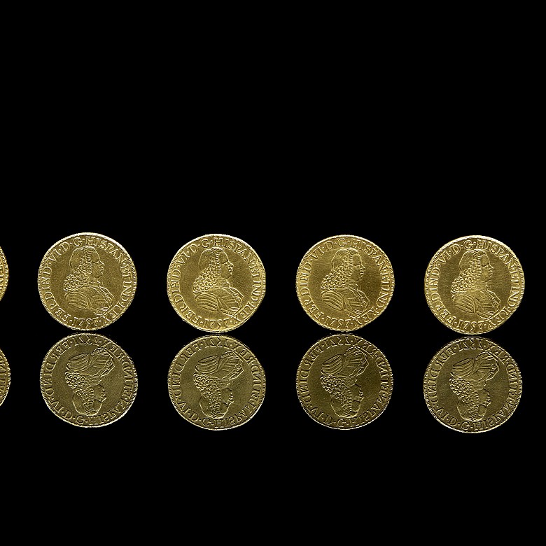 Seis monedas de oro mexicanas 