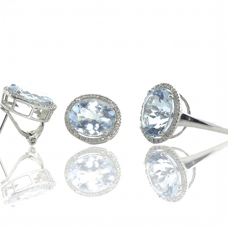 Earrings and ring set, with aquamarines and diamonds