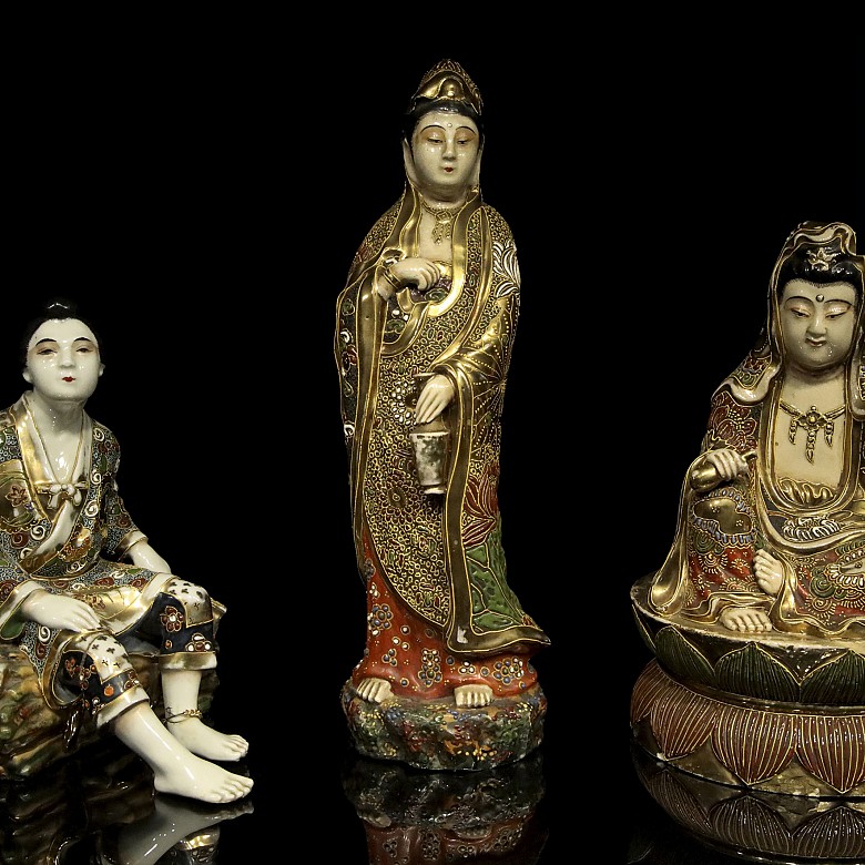 Set of three Satsuma porcelain figurines, Japan, 19th - 20th century