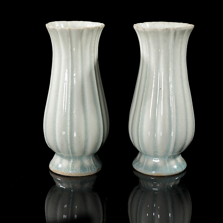 Pair of celadon-glazed vases, Hutian Kiln, Song dynasty