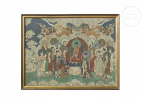 Chinese painting “Buddha and heavenly court”, 20th century