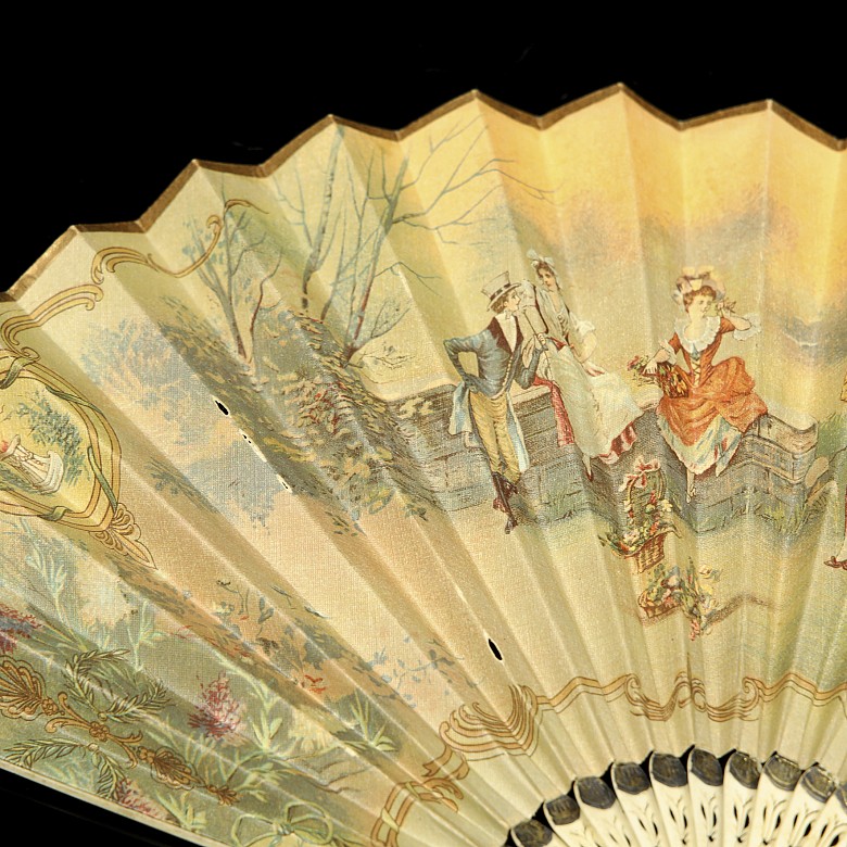 Fan with bone stick ‘Escena galante’, 19th century