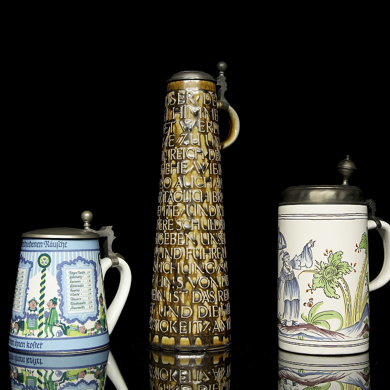 Three enamelled beer steins, 20th century - 1