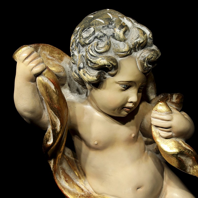 Painted cherub sculpture, 20th century