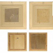 Vicente Andreu. Four wood carvings with frame, 20th century