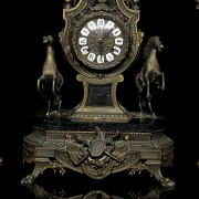 Bronze and marble clock with garnish, 20th century