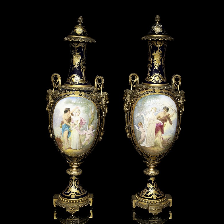 Sèvres porcelain ‘Pair of vases with scenes from romances’, 18th-19th century