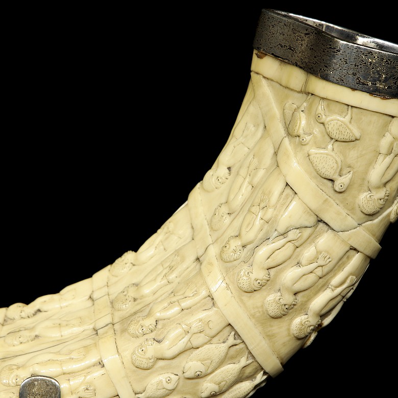 Carved tusk with pedestal, 19th century