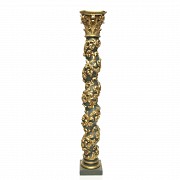 Solomonic carved and polychromed wooden column, 20th century - 1