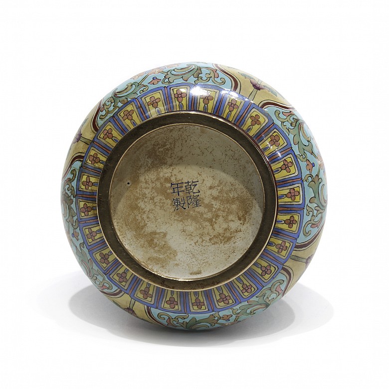 Small enameled metal vase, 20th century