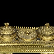 Louis XIV style scribe's desk on malachite, 19th century