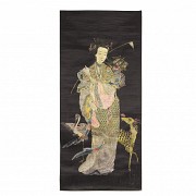 Asian embroidery ‘Lady with crane and deer’, 20th century