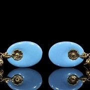 Yellow gold earrings with turquoise - 1