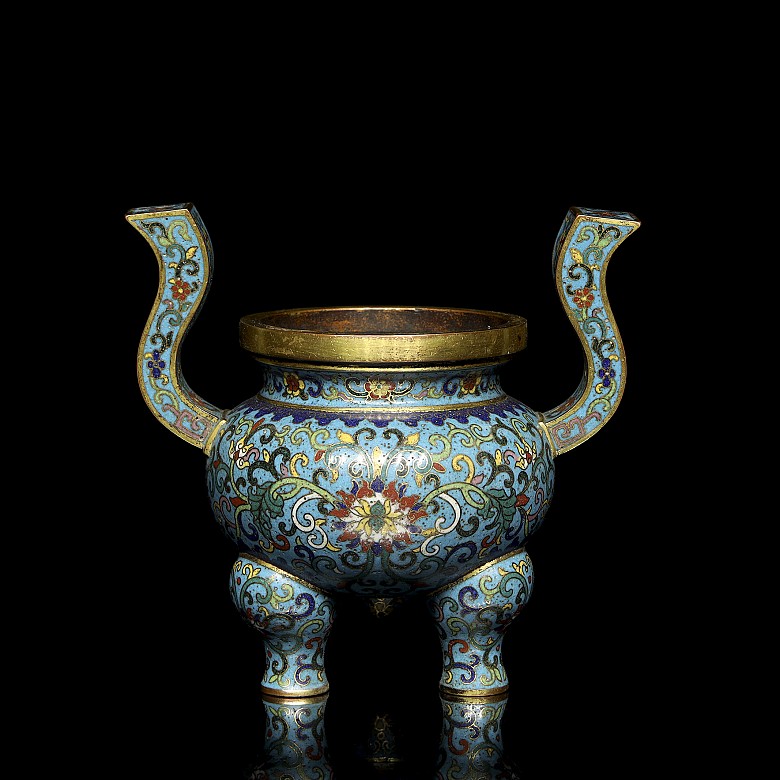 Incensario de bronce con esmalte cloisonné, dinastía Qing