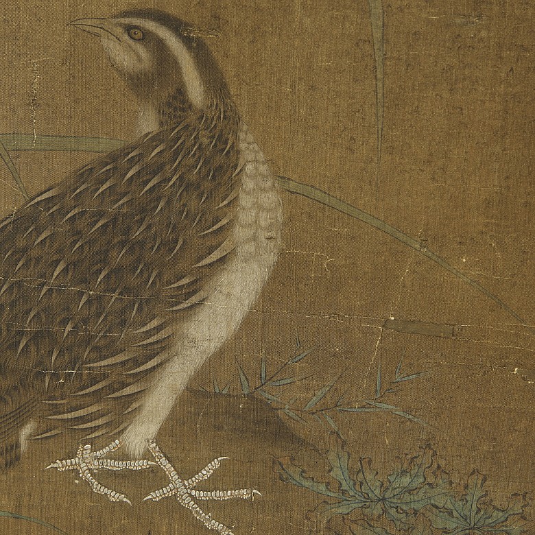 Chinese silk painting “Quail”, Qing dynasty