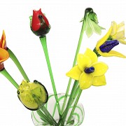 Vase with glass flowers, 20th century