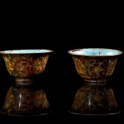 Pair of cloisonné floral-patterned cups, Qing Dynasty