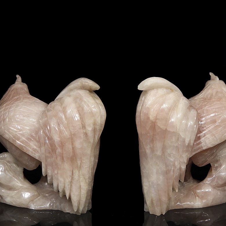 Pair of carved quartz roosters, China.