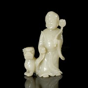 Carved jade figurine ‘Luohan with foo dog’, Qing dynasty