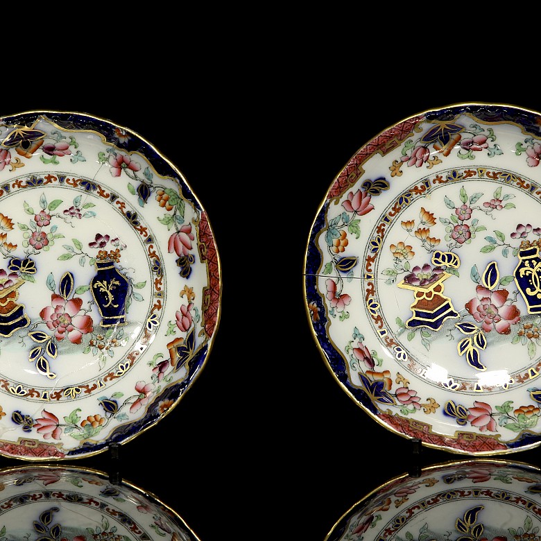 Five Minton “Poonah” English porcelain plates