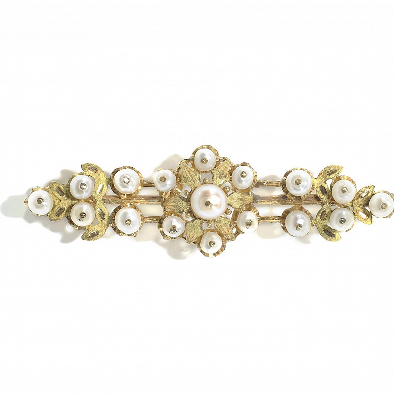 18k yellow gold and pearls brooch