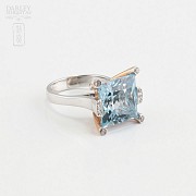 Bicolor ring in pink and white gold, topaz 9.55cts diamonds - 3