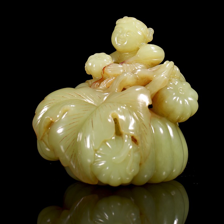 Yellow jade figurine “Girl with pumpkins”, Republic of China