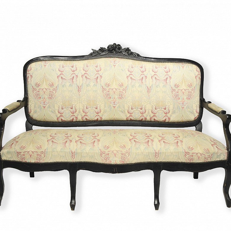 Ebonised armchair with Art Nouveau style upholstery, 20th century