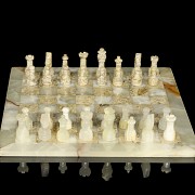 Marble and white onyx chess set, 20th century