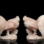 Pair of carved quartz roosters, China.