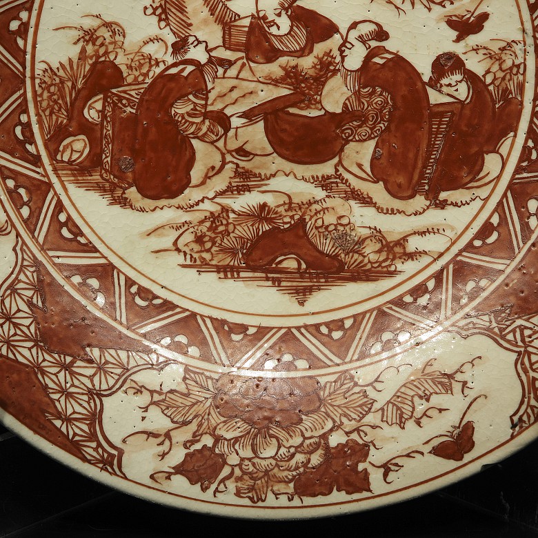 Iron-red enamelled porcelain plate ‘Garden Scene’, with Yongle mark