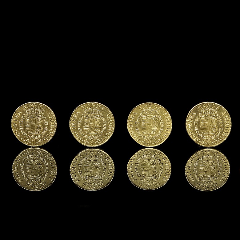 Six ‘Ferdinand VI’ Mexican gold coins, 18th century