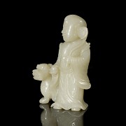 Carved jade figurine ‘Luohan with foo dog’, Qing dynasty