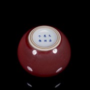 Red enamelled porcelain vessel, with Kangxi mark