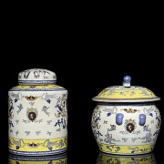 Pair of enamelled porcelain vessels, 20th century