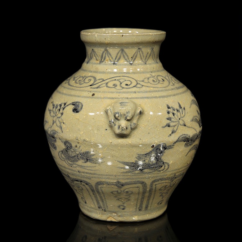 Ceramic vase with lotuses and birds, 20th century