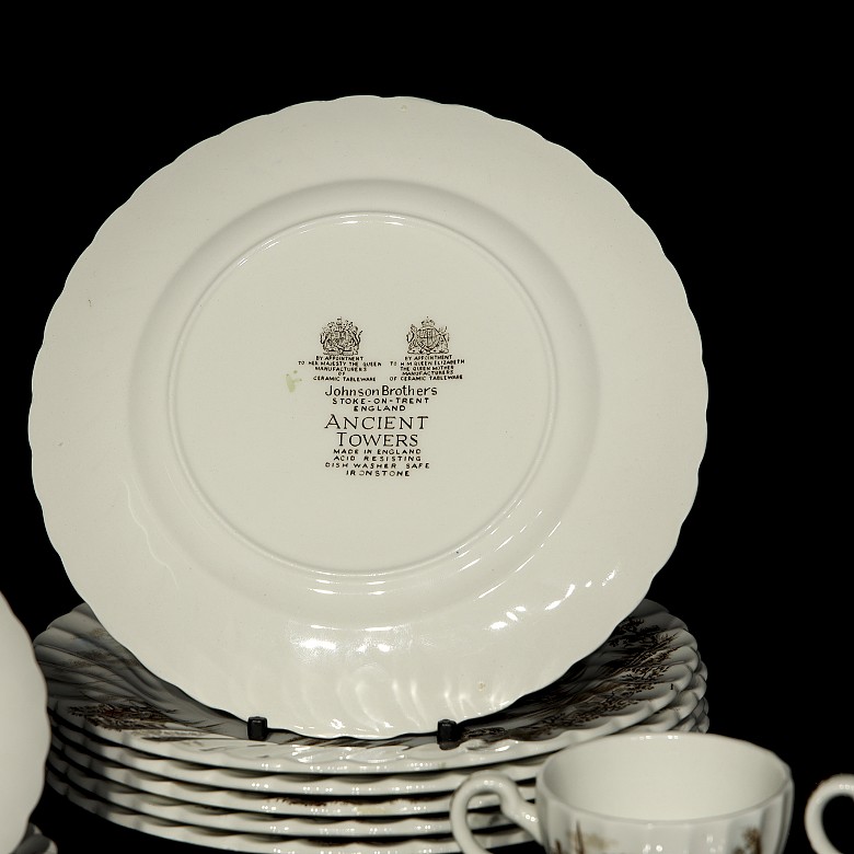 English ‘Ancient towers’ porcelain tableware, Johnson Brothers, 20th century