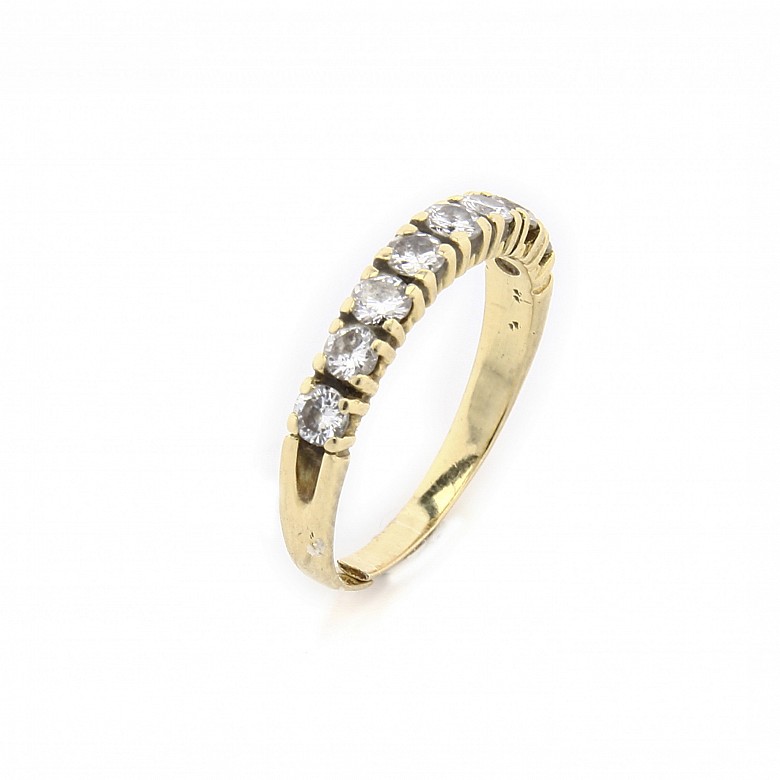 18k gold half wedding band ring with diamonds.