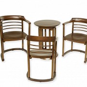 Jose Hoffmann style walnut table and armchairs