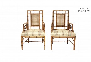 Pair of carved wooden chairs in the form of bamboo, 20th century