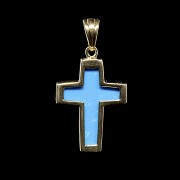 Yellow gold pendant with turquoise in the shape of a cross