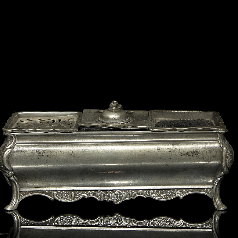 J. Hoofmans, Louis XIV style pewter writing desk, 19th century