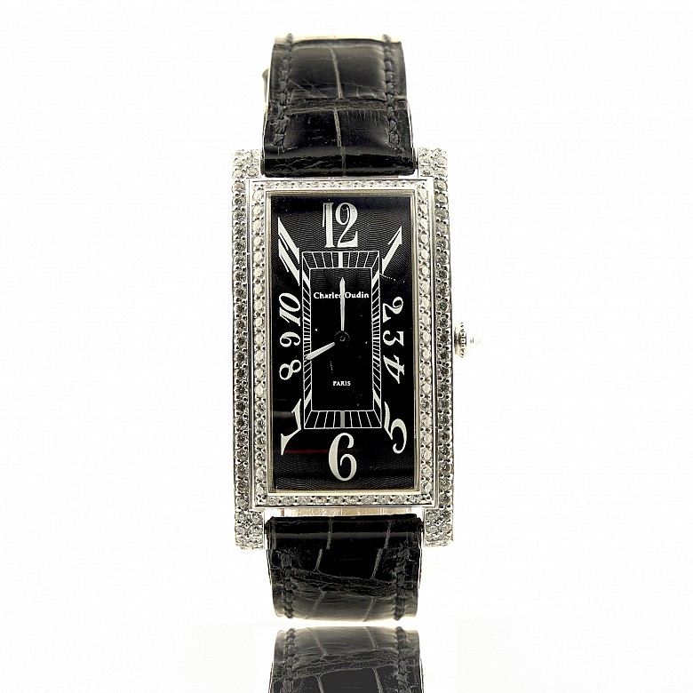 Charles Oudin, Full Amazone Curvex-Full Brancard’ unisex watch in white gold with diamonds