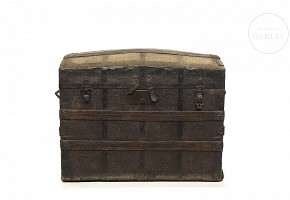 Metal and embossed leather chest, 19th century