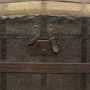 Metal and embossed leather chest, 19th century