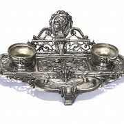 Silver-plated metal inkwell, 19th - 20th century