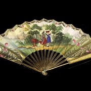 Fan with metal rod and paper country, 19th century