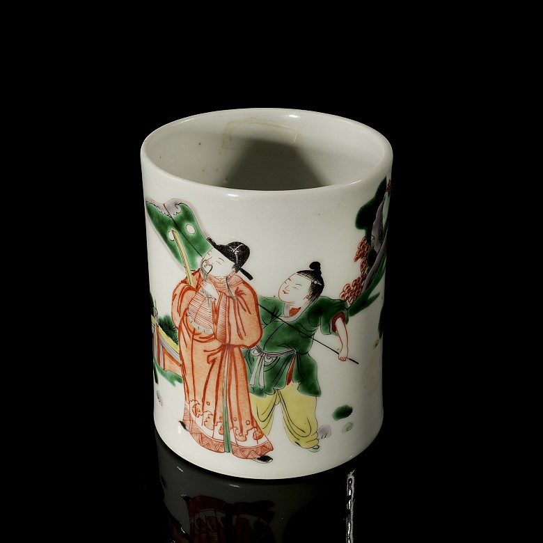 Glazed ceramic brush container ‘Characters’, Qing dynasty