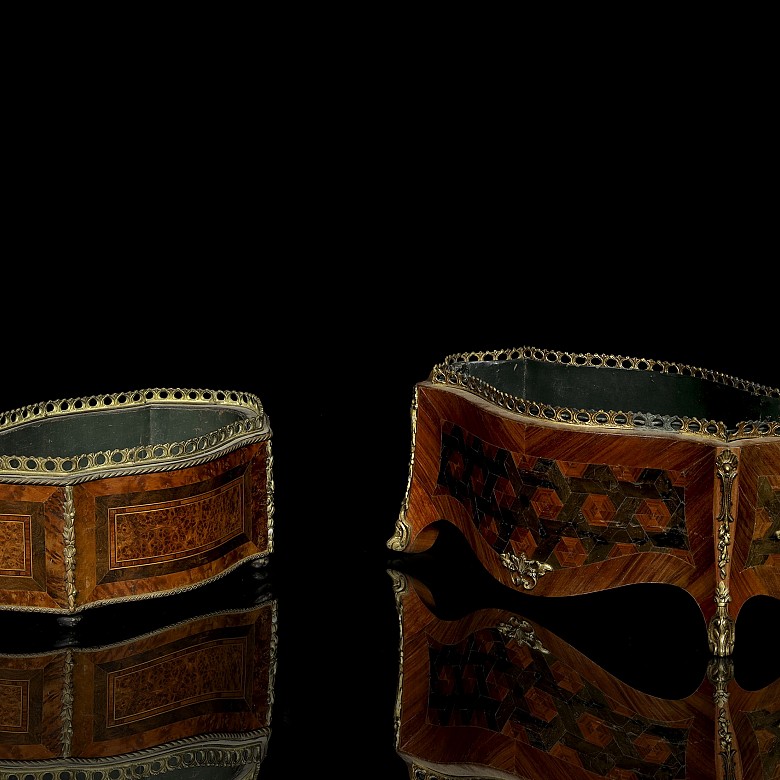 Two wooden flowerpots, Napoleon III, late 19th century